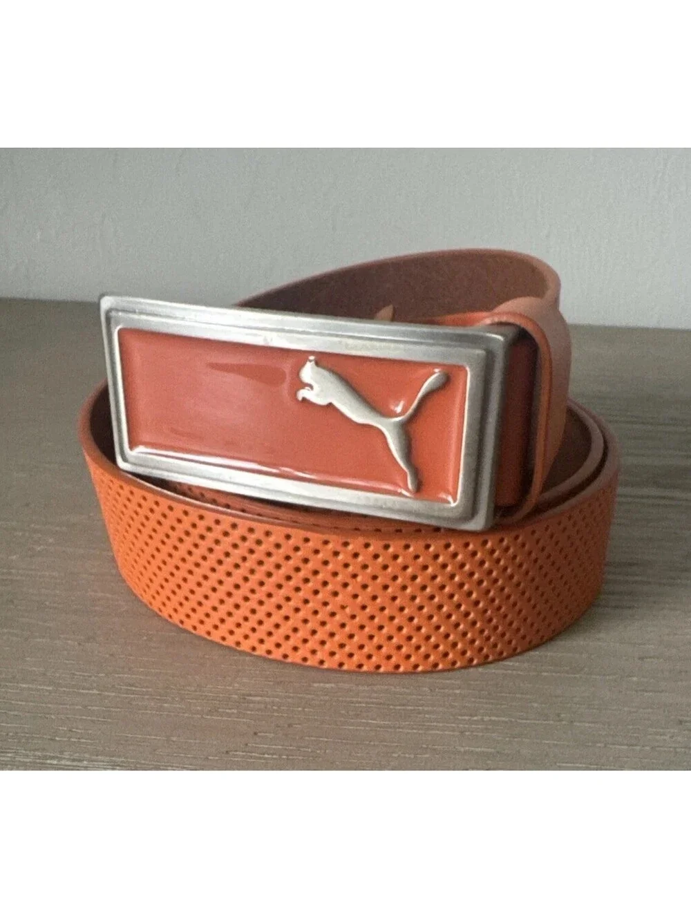 Puma Golf Leather Belt Adult Size Large Orange Silver Orange Enamel Buckle